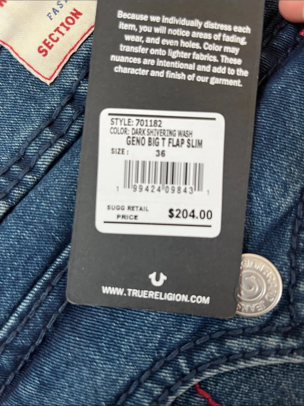 True Religion Men’s Slim Straight Jeans in Dark Blue